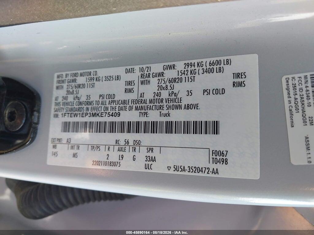 1FTEW1EP3MKE75409 2021 FORD F-150 photo no. 9