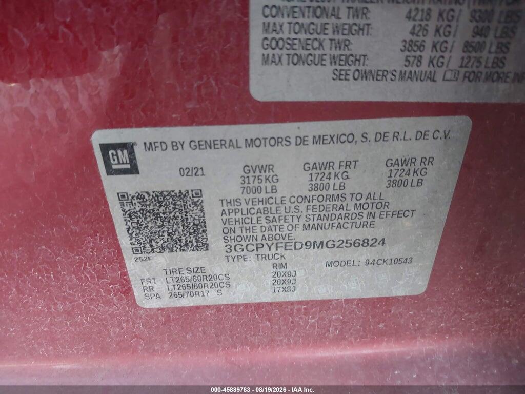 3GCPYFED9MG256824 2021 CHEVROLET SILVERADO 1500 photo no. 9