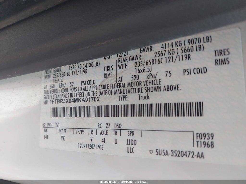 1FTBR3X84MKA91702 2021 FORD TRANSIT-250 CARGO VAN photo no. 9