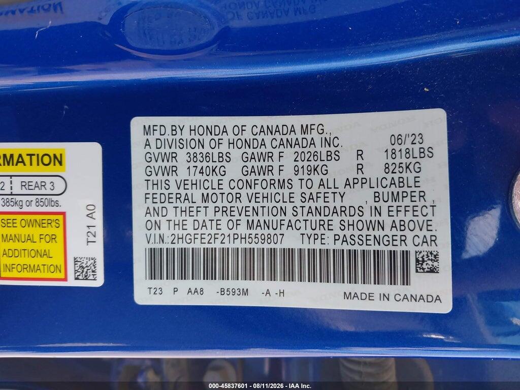 2HGFE2F21PH559807 2023 HONDA CIVIC photo no. 9