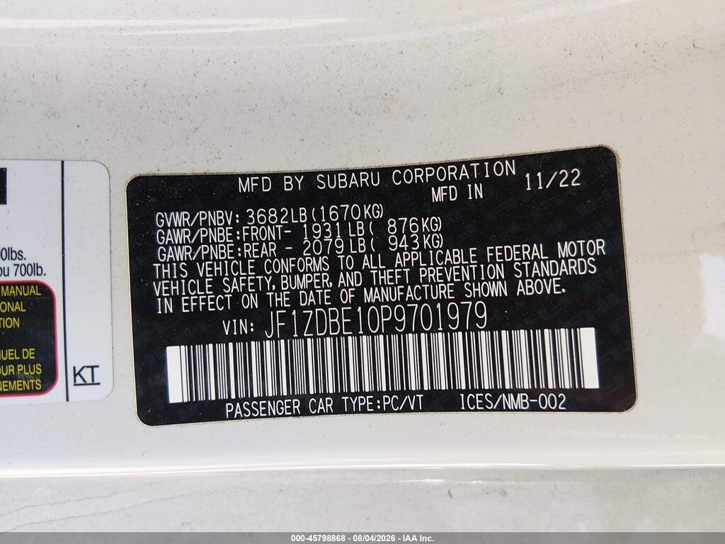 JF1ZDBE10P9701979 2023 SUBARU BRZ photo no. 9