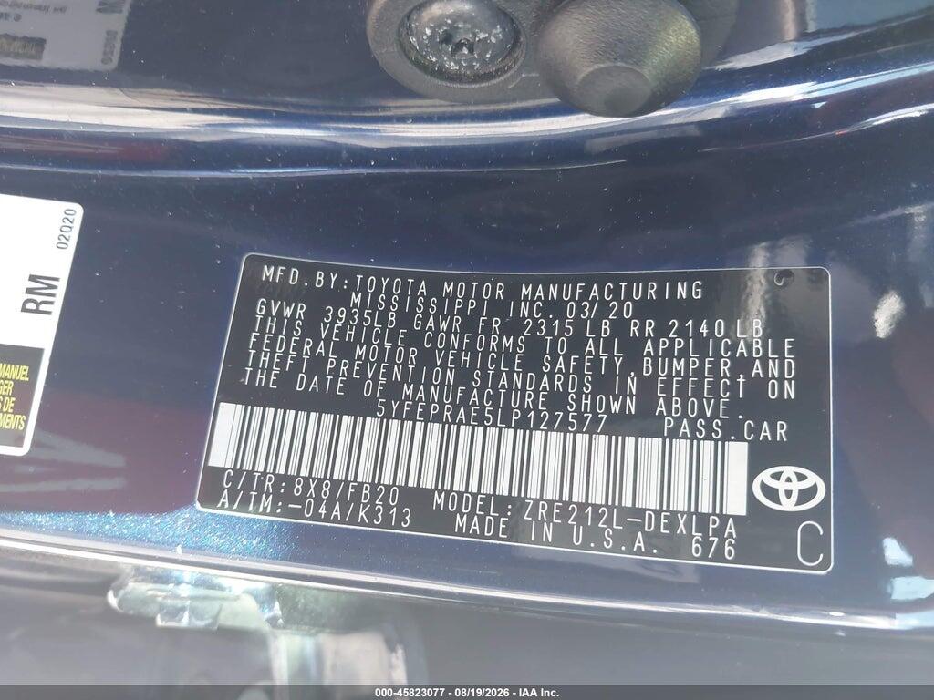 5YFEPRAE5LP127577 2020 TOYOTA COROLLA photo no. 9