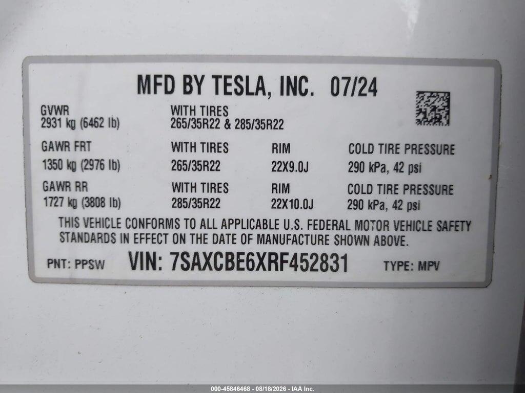 7SAXCBE6XRF452831 2024 TESLA MODEL X photo no. 9