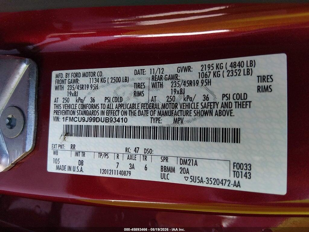 1FMCU9J99DUB93410 2013 FORD ESCAPE photo no. 9