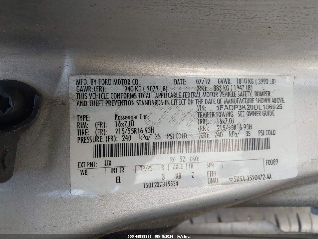 1FADP3K20DL106925 2013 FORD FOCUS photo no. 9