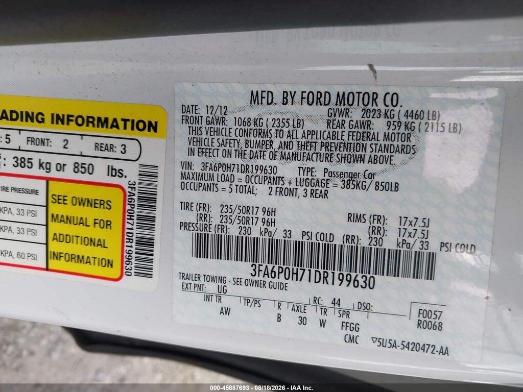 3FA6P0H71DR199630 2013 FORD FUSION photo no. 9