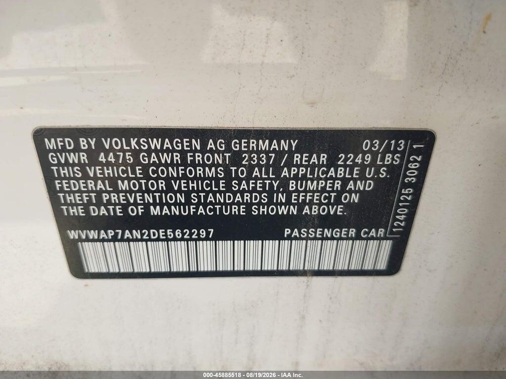 WVWAP7AN2DE562297 2013 VOLKSWAGEN CC photo no. 9