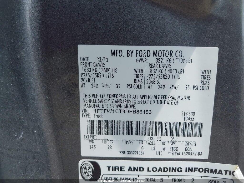 1FTFW1CT9DFB88153 2013 FORD F-150 photo no. 9