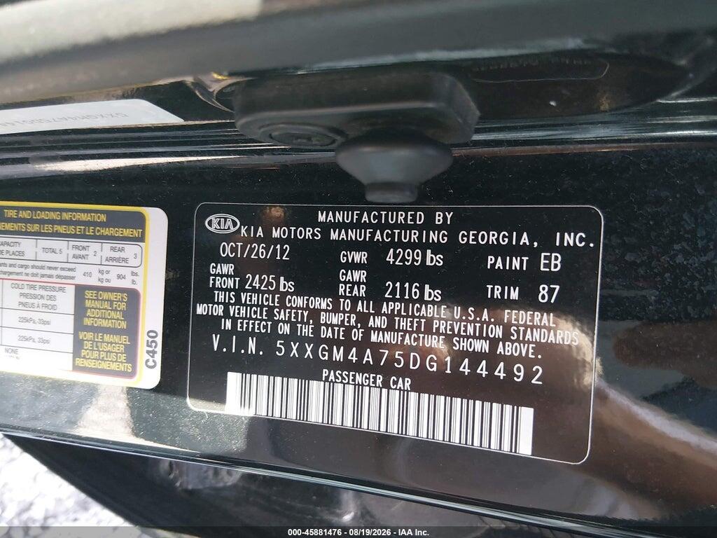 5XXGM4A75DG144492 2013 KIA OPTIMA photo no. 9