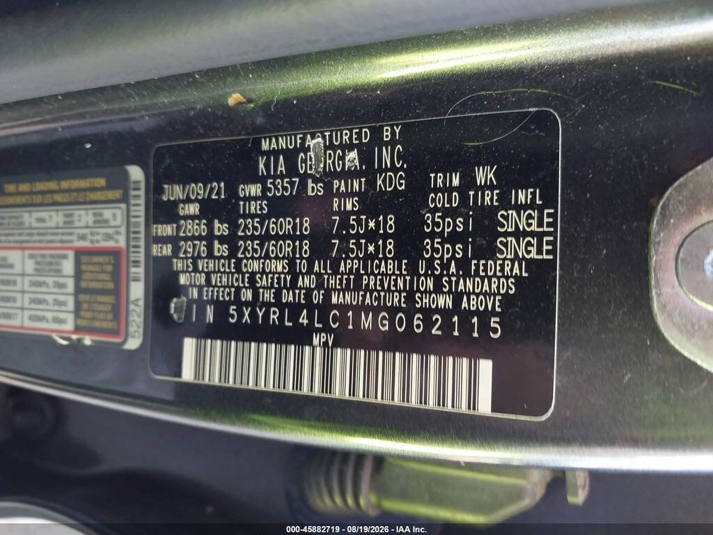 5XYRL4LC1MG062115 2021 KIA SORENTO photo no. 9