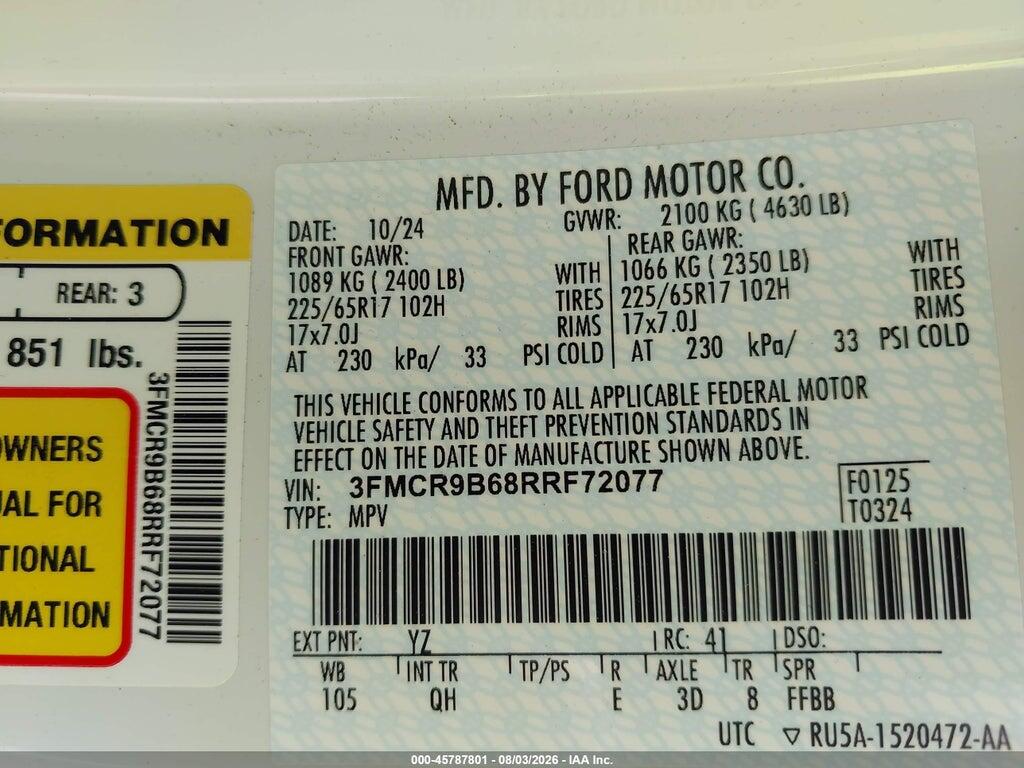 3FMCR9B68RRF72077 2024 FORD BRONCO SPORT photo no. 9