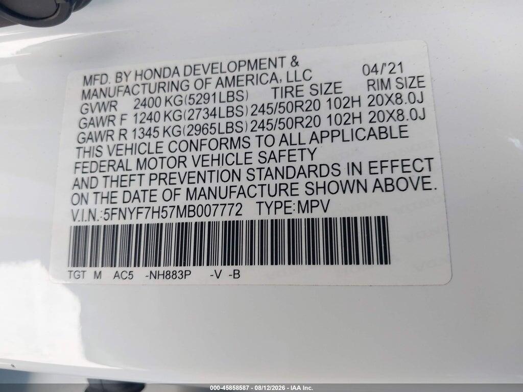 5FNYF7H57MB007772 2021 HONDA PASSPORT photo no. 9