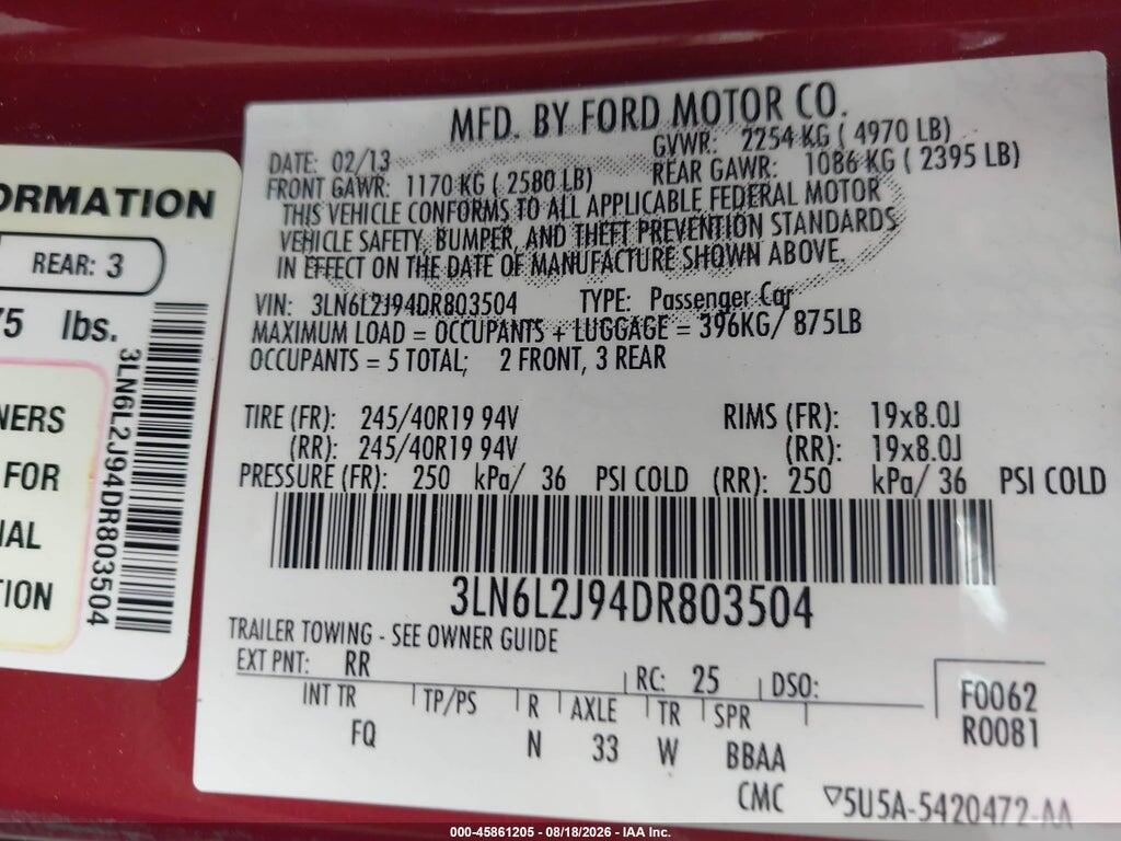 3LN6L2J94DR803504 2013 LINCOLN MKZ photo no. 9