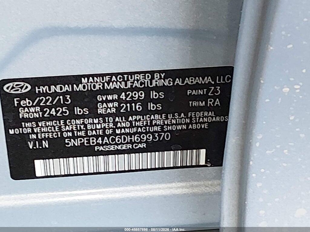 5NPEB4AC6DH699370 2013 HYUNDAI SONATA photo no. 9