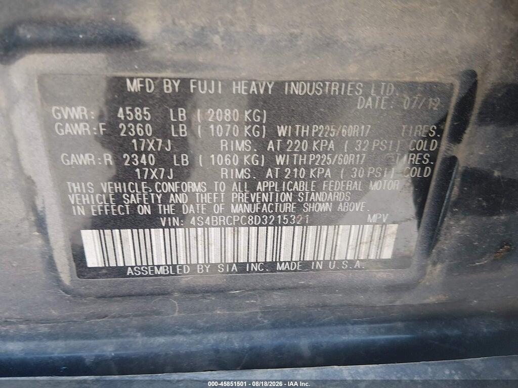 4S4BRCPC8D3215321 2013 SUBARU OUTBACK photo no. 9