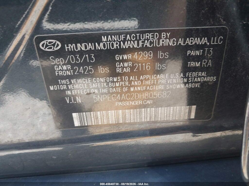 5NPEC4AC2DH805682 2013 HYUNDAI SONATA photo no. 9