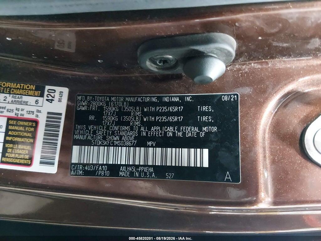 5TDKSKFC1MS038677 2021 TOYOTA SIENNA photo no. 9