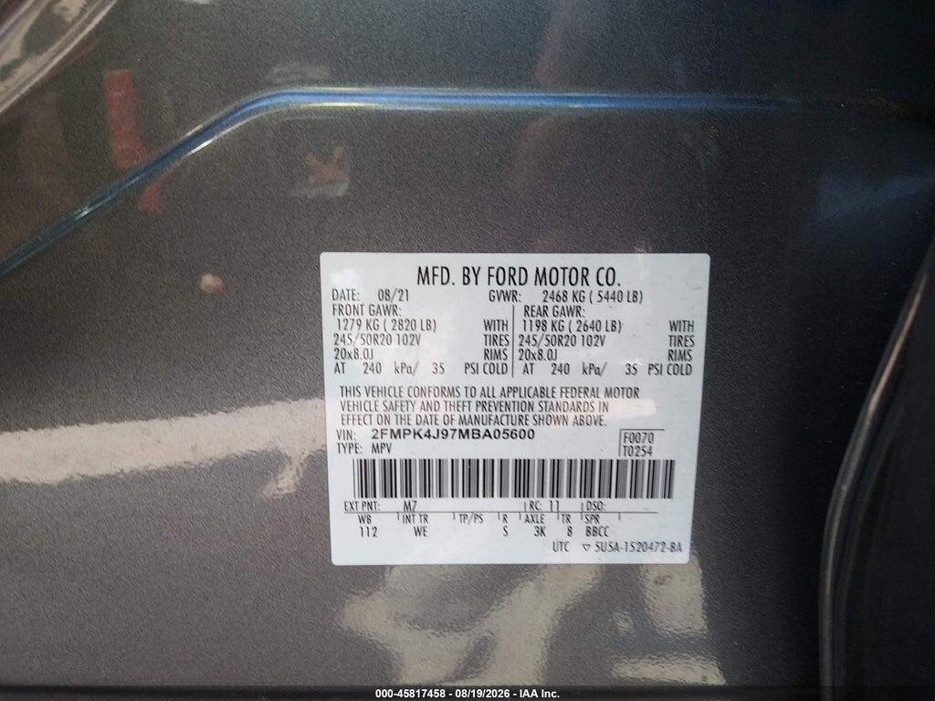 2FMPK4J97MBA05600 2021 FORD EDGE photo no. 9