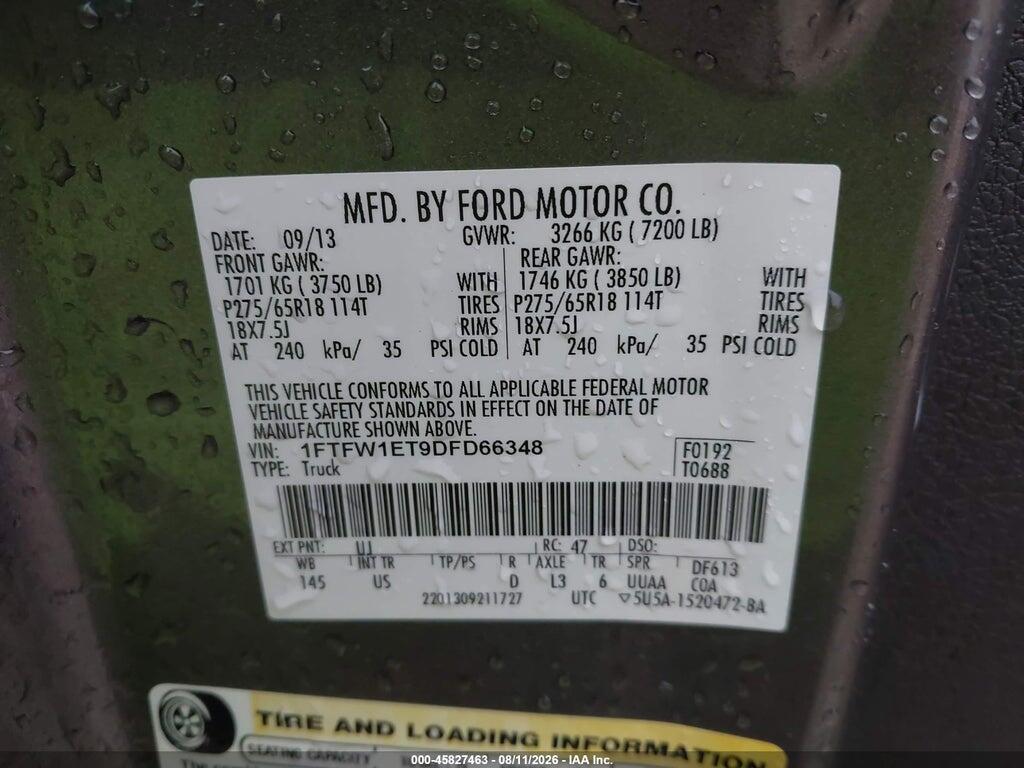 1FTFW1ET9DFD66348 2013 FORD F-150 photo no. 9