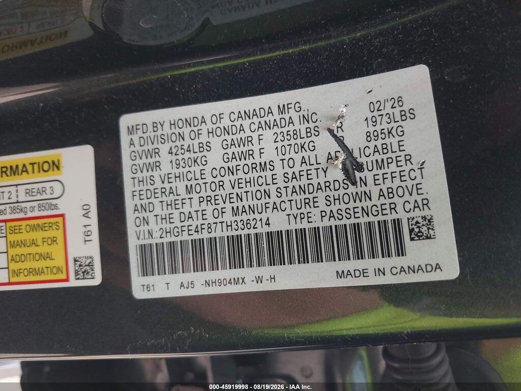 2HGFE4F87TH336214 2026 HONDA CIVIC HYBRID photo no. 9