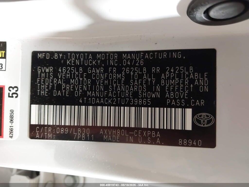 4T1DAACK2TU739865 2026 TOYOTA CAMRY photo no. 9