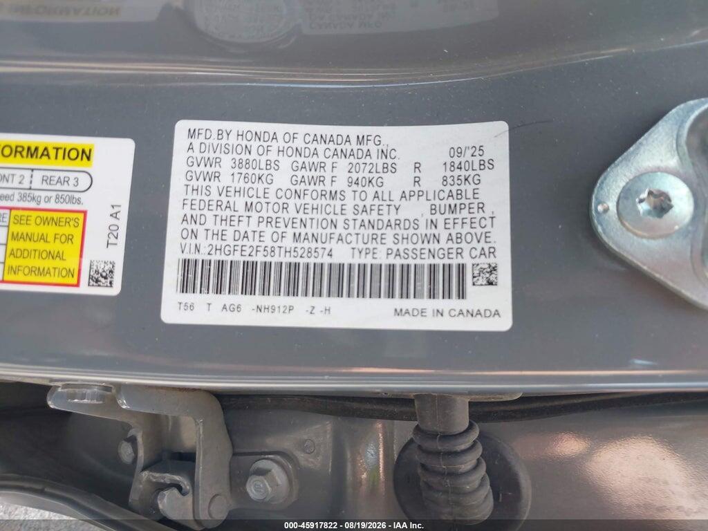 2HGFE2F58TH528574 2026 HONDA CIVIC photo no. 9