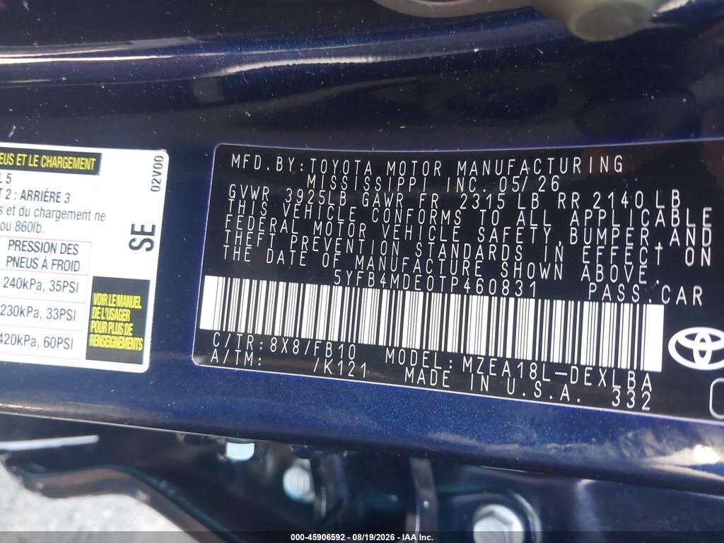 5YFB4MDE0TP460831 2026 TOYOTA COROLLA photo no. 9
