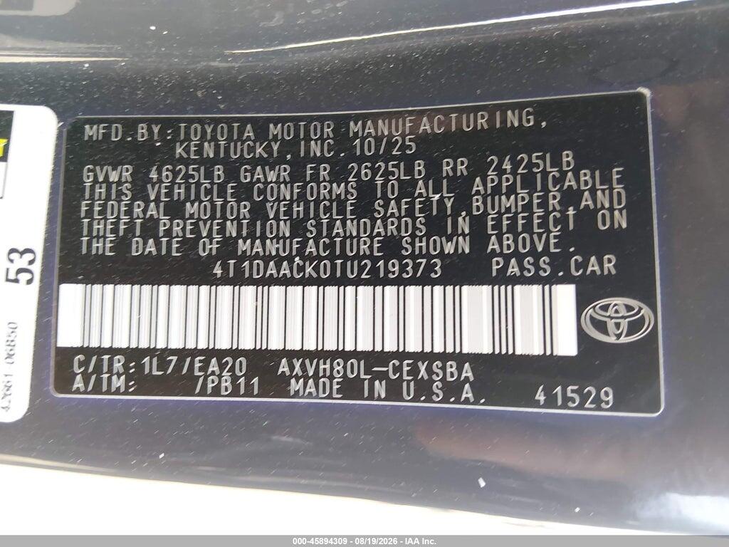4T1DAACK0TU219373 2026 TOYOTA CAMRY photo no. 9