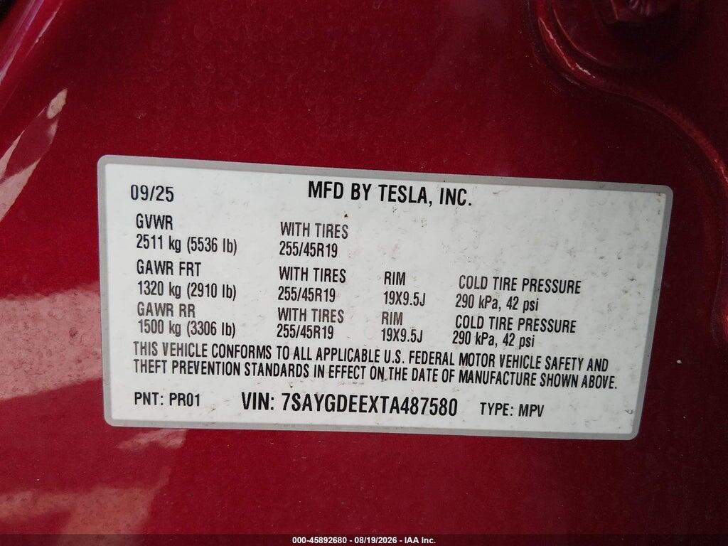 7SAYGDEEXTA487580 2026 TESLA MODEL Y photo no. 9