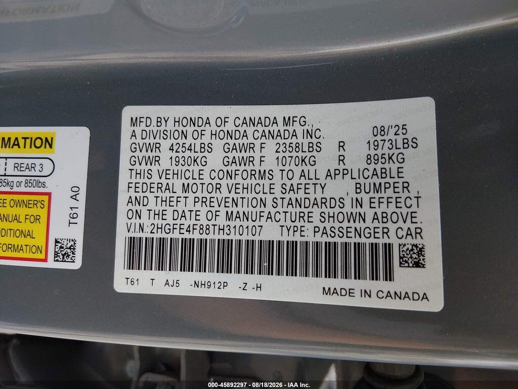 2HGFE4F88TH310107 2026 HONDA CIVIC HYBRID photo no. 9