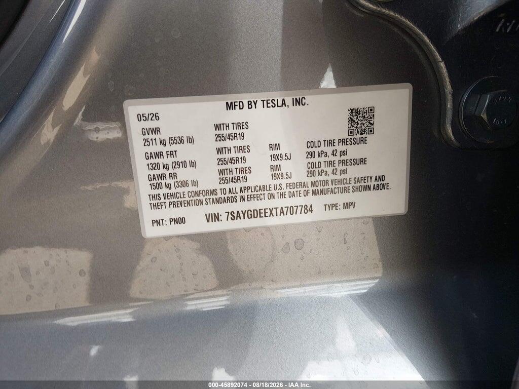 7SAYGDEEXTA707784 2026 TESLA MODEL Y photo no. 9