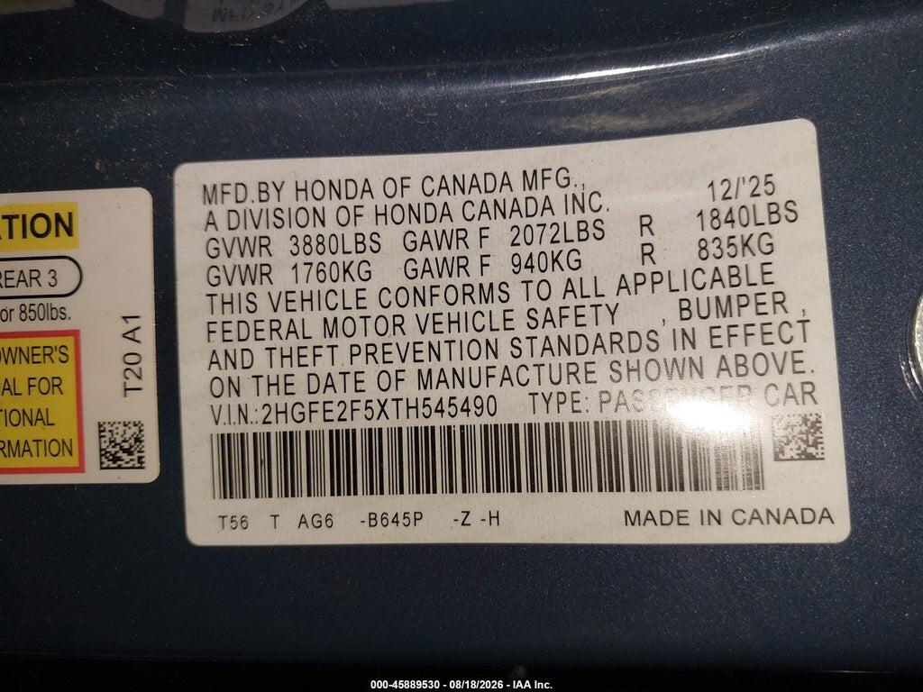 2HGFE2F5XTH545490 2026 HONDA CIVIC photo no. 9