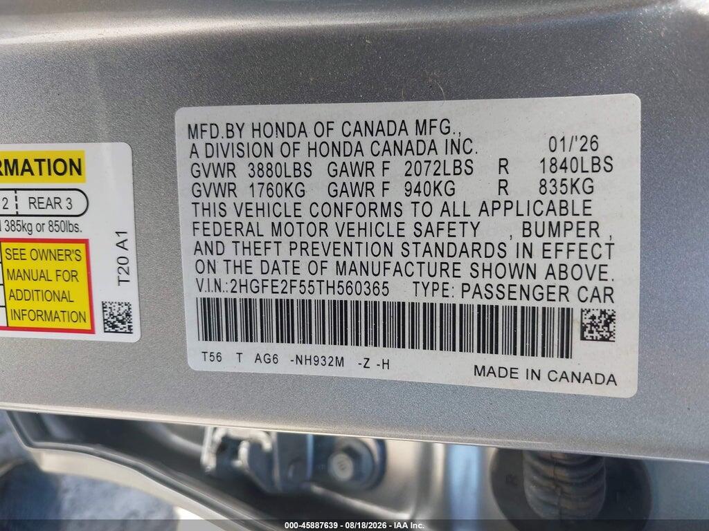 2HGFE2F55TH560365 2026 HONDA CIVIC photo no. 9