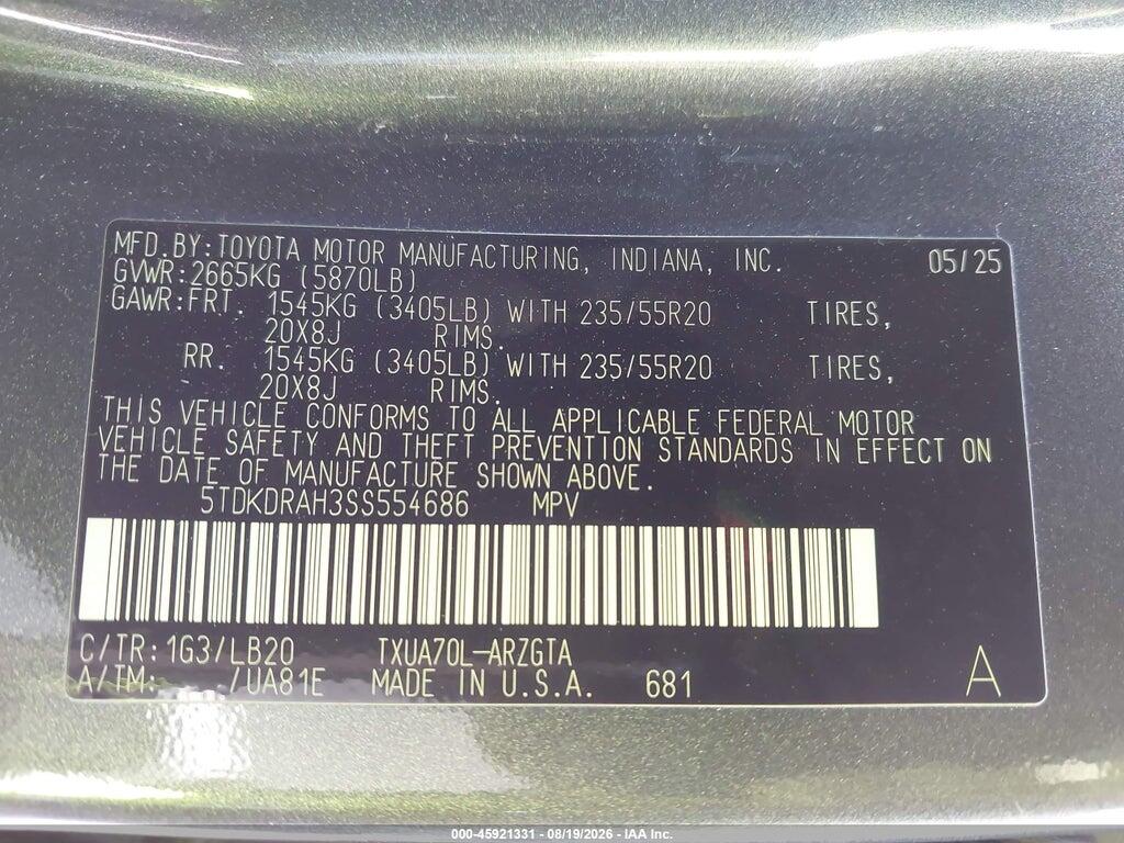 5TDKDRAH3SS554686 2025 TOYOTA HIGHLANDER photo no. 9