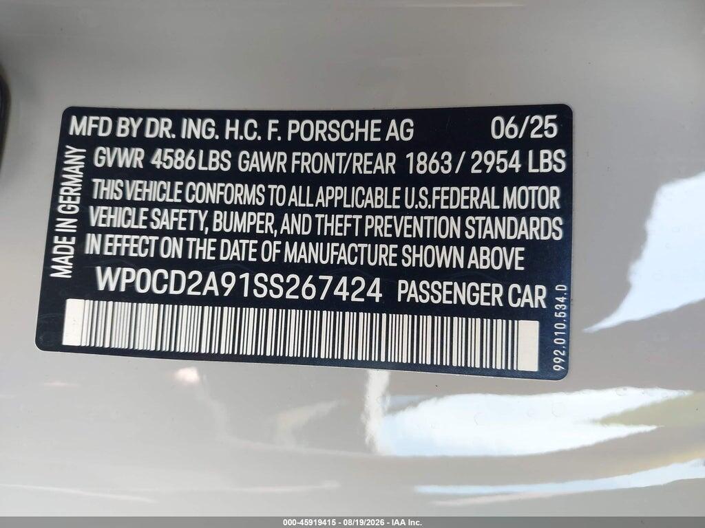 WP0CD2A91SS267424 2025 PORSCHE 911 photo no. 9