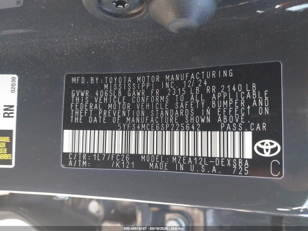5YFS4MCE6SP225642 2025 TOYOTA COROLLA photo no. 9