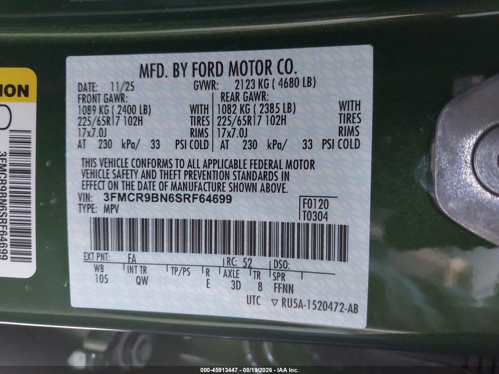 3FMCR9BN6SRF64699 2025 FORD BRONCO SPORT photo no. 9