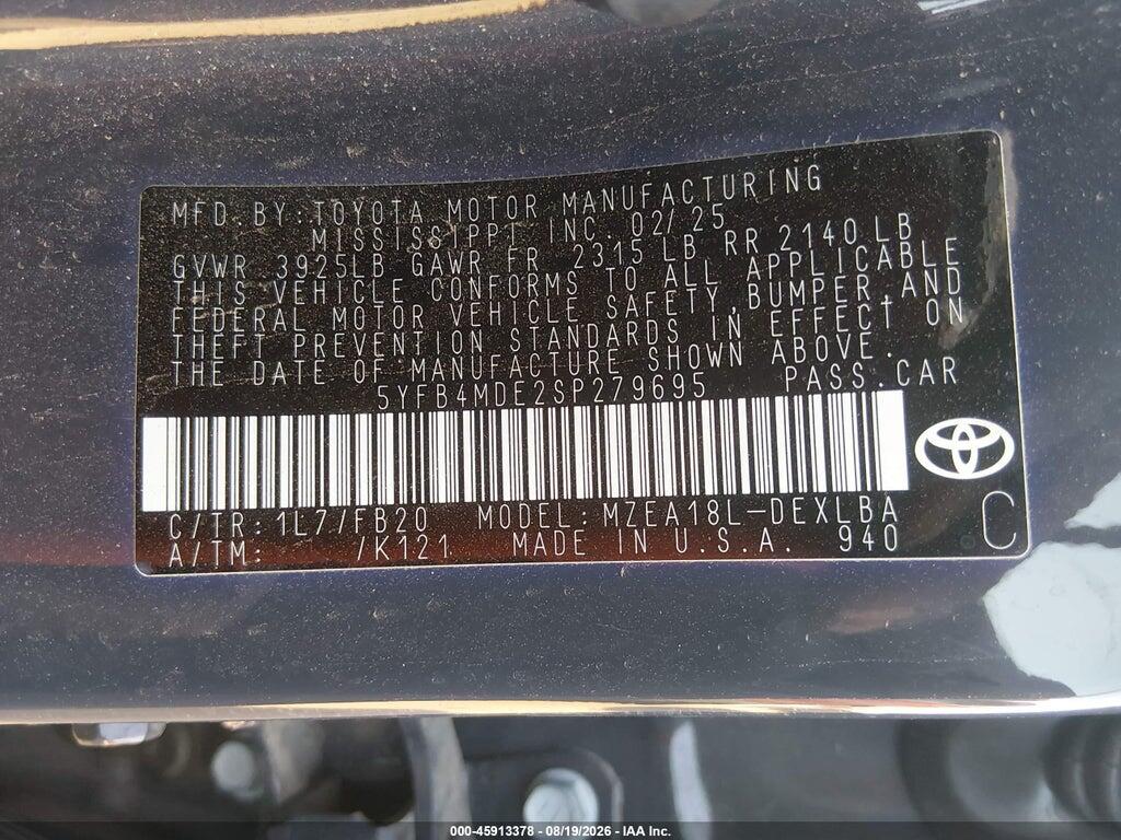 5YFB4MDE2SP279695 2025 TOYOTA COROLLA photo no. 9