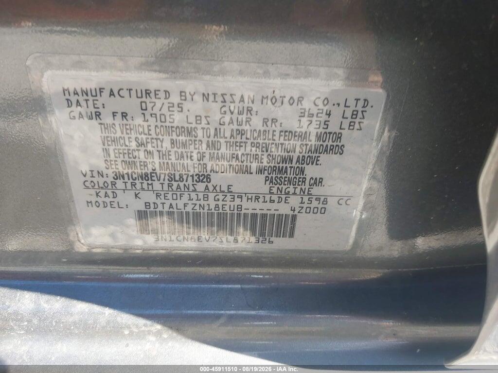 3N1CN8EV7SL871326 2025 NISSAN VERSA photo no. 9