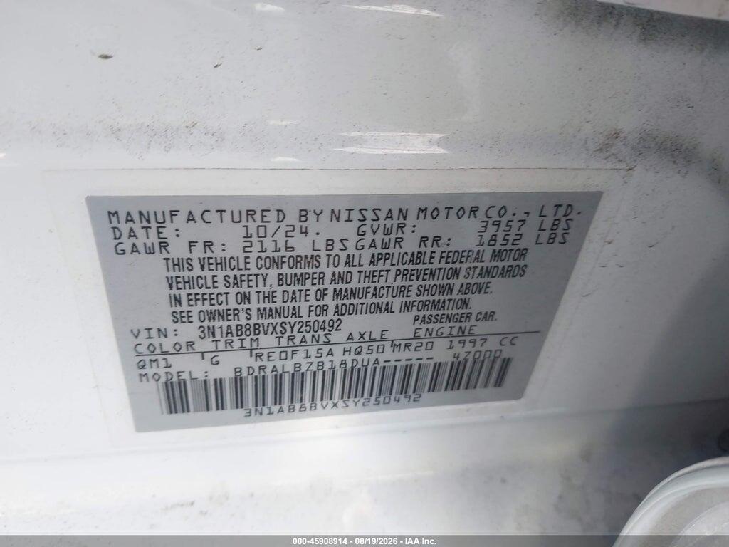 3N1AB8BVXSY250492 2025 NISSAN SENTRA photo no. 9