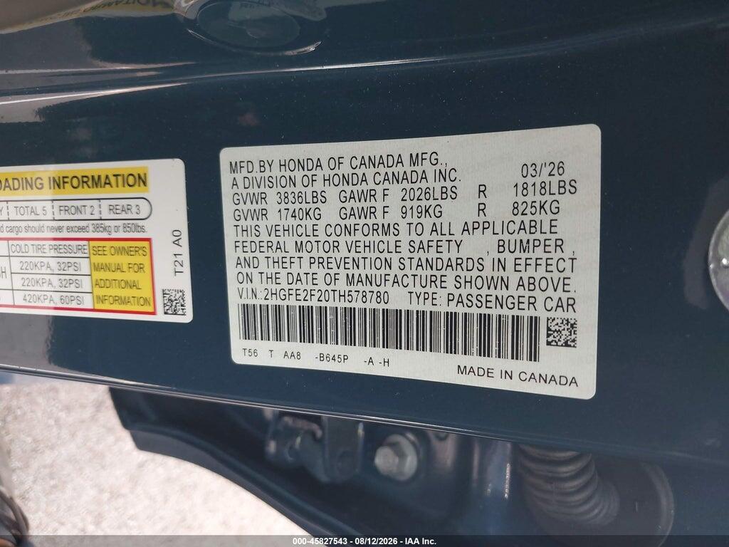 2HGFE2F20TH578780 2026 HONDA CIVIC photo no. 9