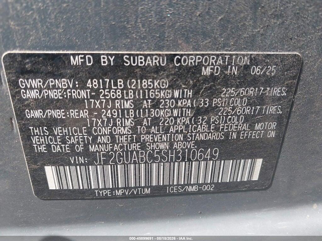 JF2GUABC5SH310649 2025 SUBARU CROSSTREK photo no. 9