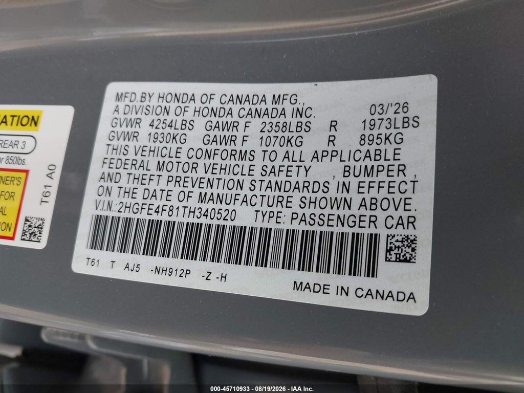 2HGFE4F81TH340520 2026 HONDA CIVIC HYBRID photo no. 9