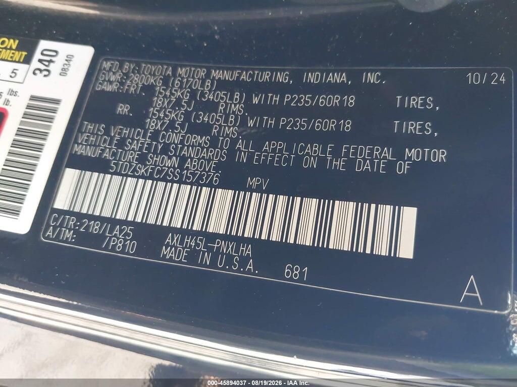 5TDZSKFC7SS157376 2025 TOYOTA SIENNA photo no. 9