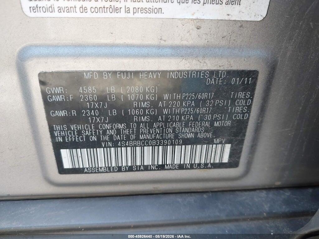 4S4BRBCC0B3390109 2011 SUBARU OUTBACK photo no. 9