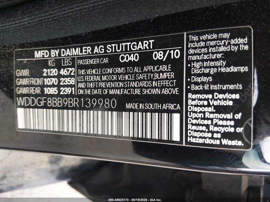 WDDGF8BB9BR139980 2011 MERCEDES-BENZ C 300 photo no. 9
