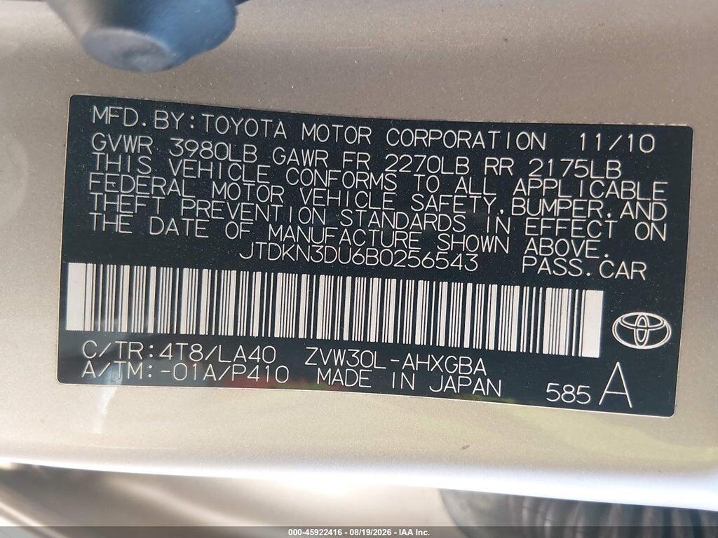 JTDKN3DU6B0256543 2011 TOYOTA PRIUS photo no. 9