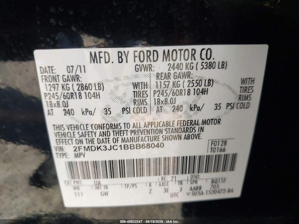2FMDK3JC1BBB68040 2011 FORD EDGE photo no. 9
