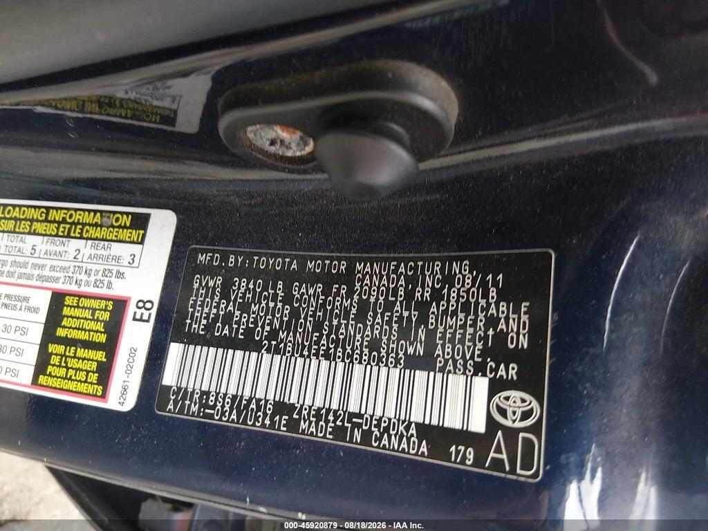 2T1BU4EE1BC680363 2011 TOYOTA COROLLA photo no. 9