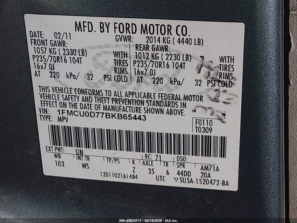 1FMCU0D77BKB65443 2011 FORD ESCAPE photo no. 9